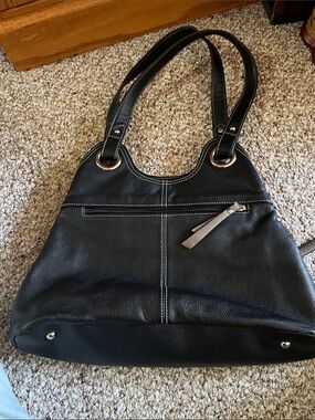 Classic Black Leather Tote Handbag